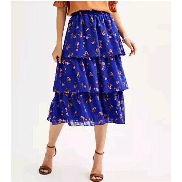 (O4) Draper James Womens Skirt Size XXL Floral Layered Tiered Elastic Waist Boho - Picture 1 of 9